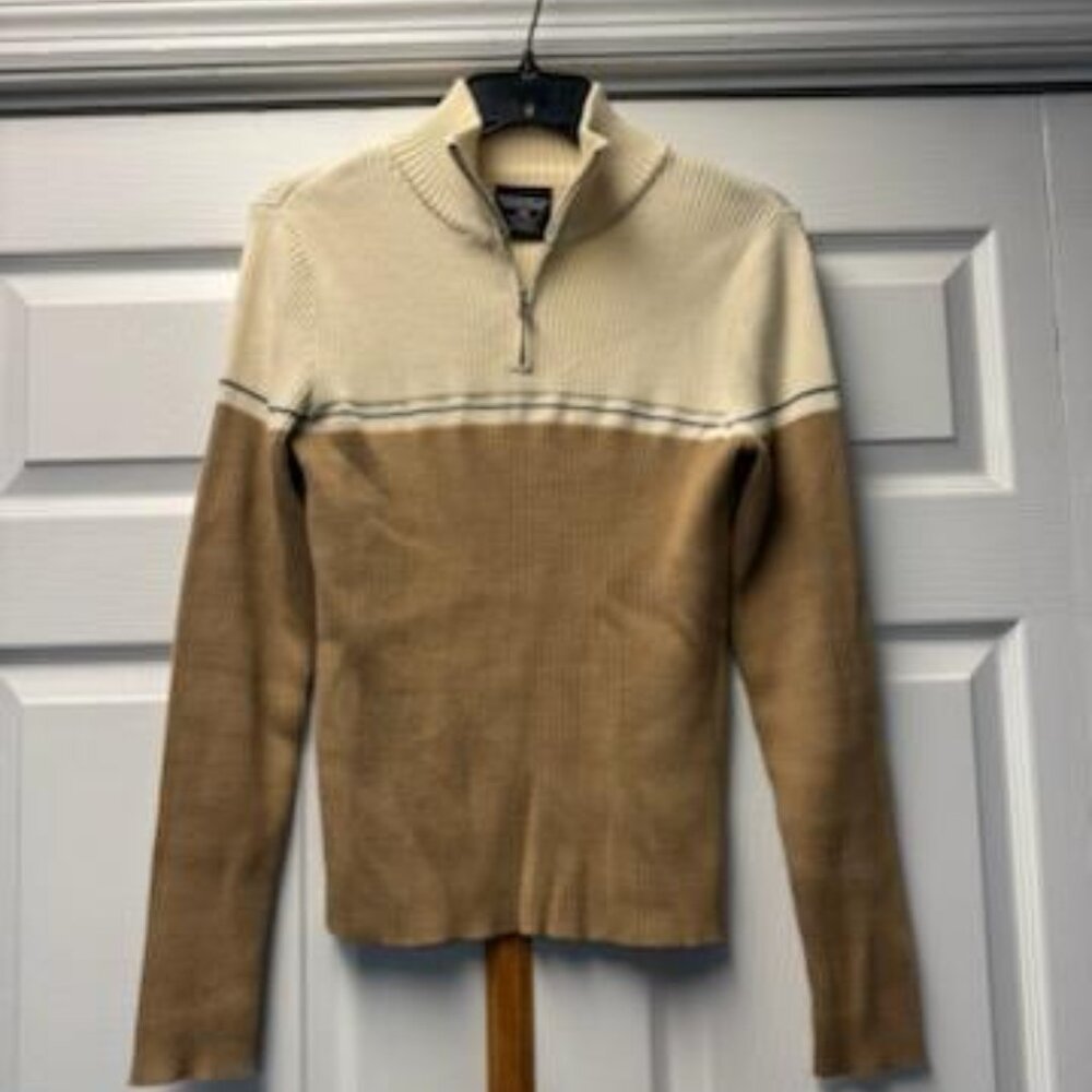Polo by Ralph Lauren Two-Tone Cream and Brown Half-Zip Turtleneck Sweater